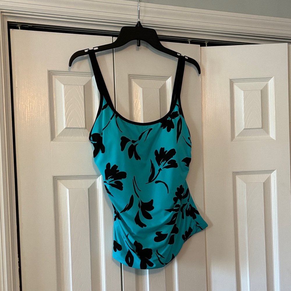 Floral Blue and Black Swim Top